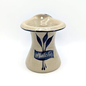 Genuine Colonial Williamsburg Pottery Stoneware Blue Matches Holder Wall Pocket